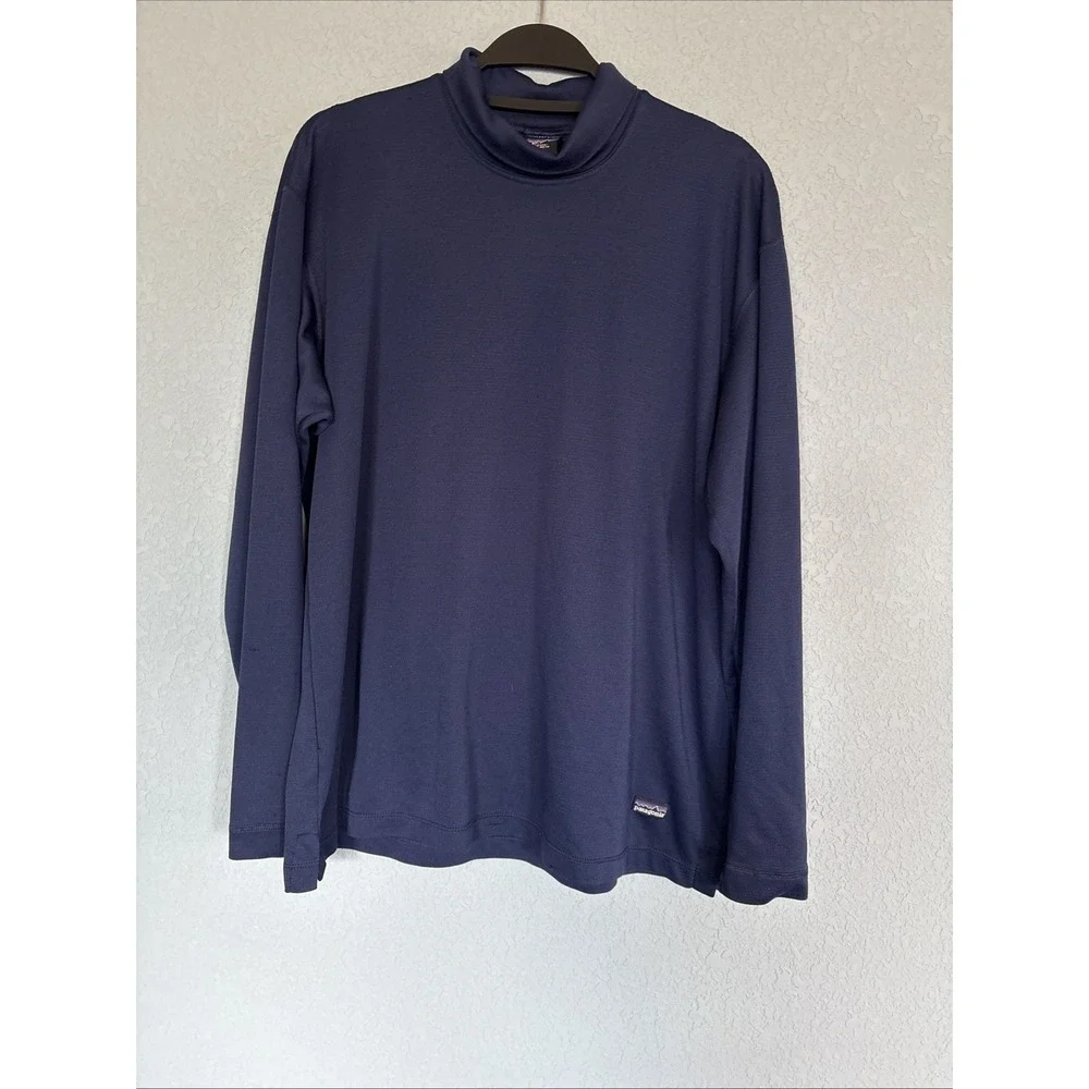 Vintage Patagonia Shirt Mens L Capilene Turtleneck Base Layer Navy Blue USA